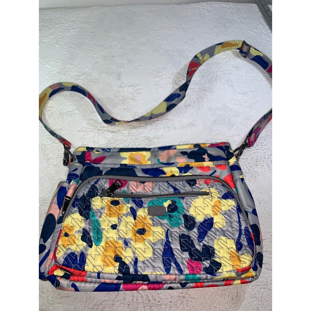 Lug Shimmy Crossbody Bag Floral Gray Yellow Blue Quiltedโ Nylon Travel Handbag
